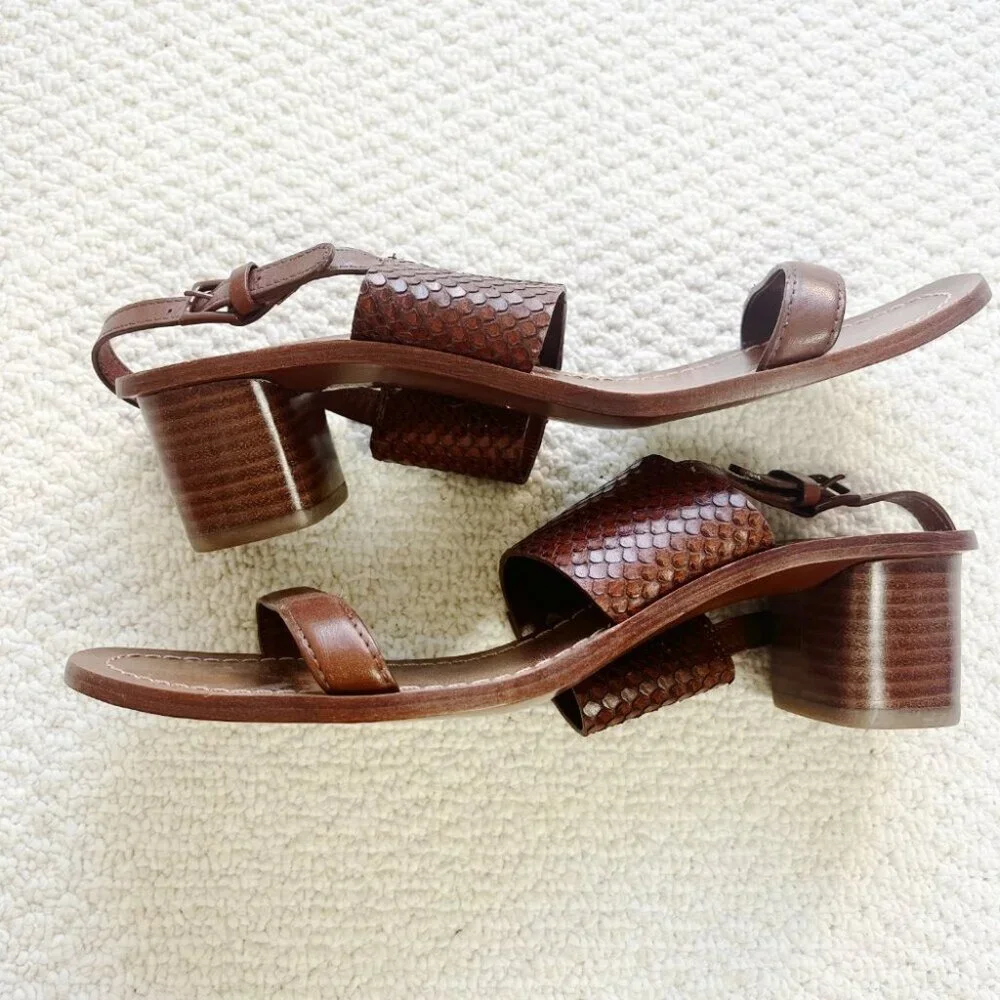 LIKE NEW Tory Burch Eleanor Brown Slingback Sandals Snakeskin Brown 9M